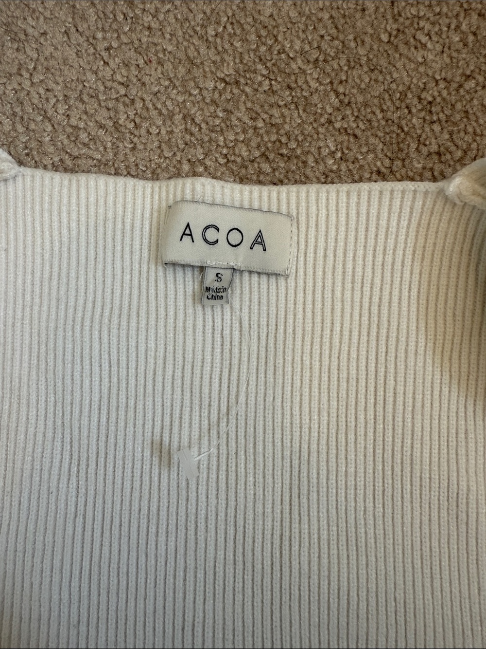 ACOA Cream Ribbed V-Neck Sweater - Picture 6 of 7